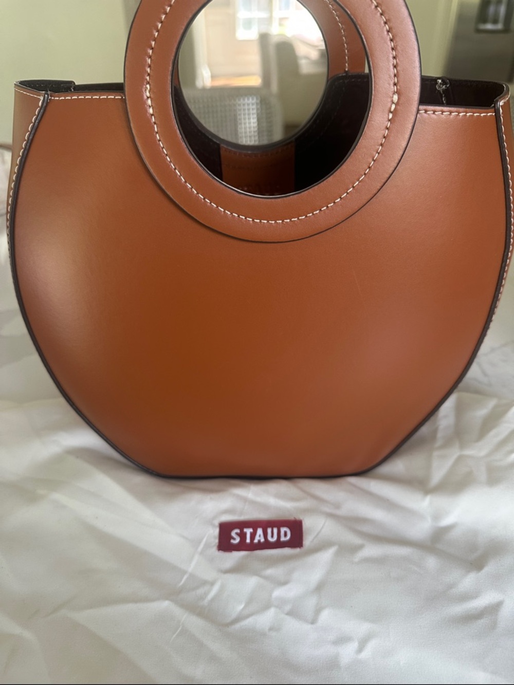 STAUD Cognac too handle Leather Mini Bag with cosmetic insert